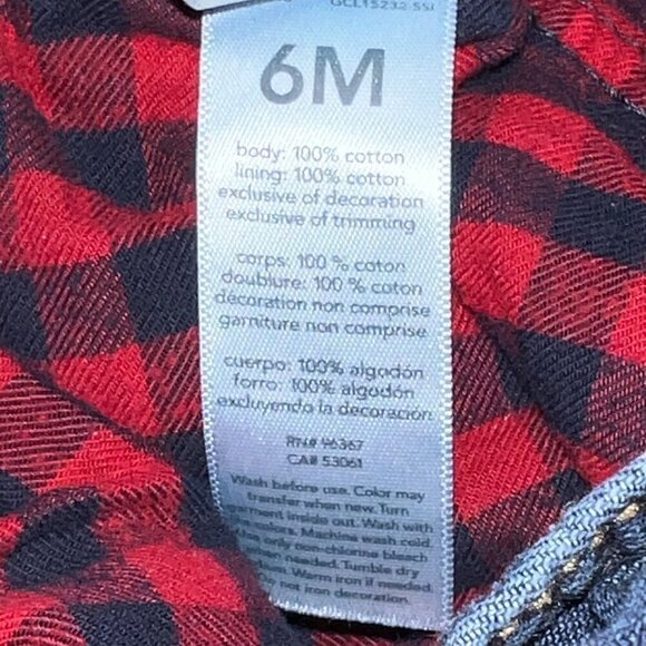 OshKosh B'gosh Baby Boy Denim Overalls Buffalo Plaid-Lined Size 6 Months - Picture 5 of 6